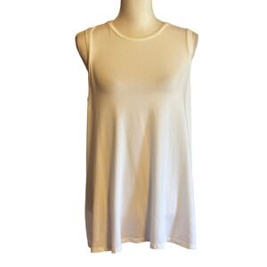 Eileen Fisher White Tencel Stretch Sleeveless Tunic Top Small, minimalist